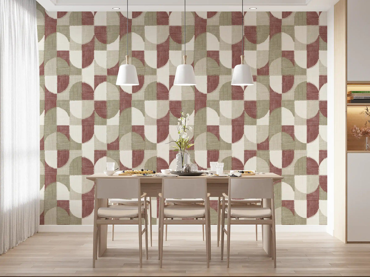 Papier peint à motifs géométriques texturés peints à la main, tons terreux, style rustique de ferme⁠