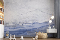Papier peint panoramique Horizon en marbre veiné bleu