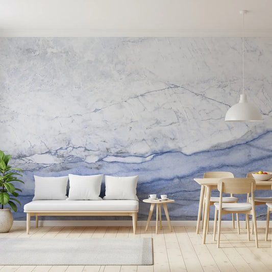 Papier peint panoramique Horizon en marbre veiné bleu