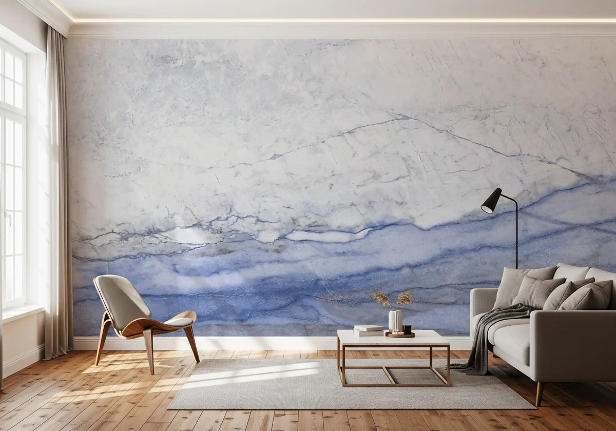 Papier peint panoramique Horizon en marbre veiné bleu