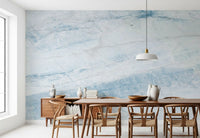 Papier peint panoramique mural aspect dalle de marbre veiné azur