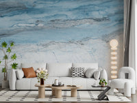 Papier peint panoramique en marbre veiné bleu céruléen