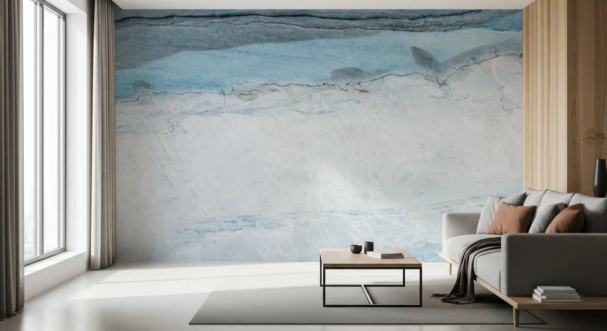Wandbild mit himmelblauer Marmorplatte mit Maserung