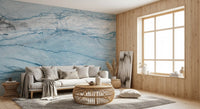 Papier peint panoramique effet pierre veinée bleu azur éthéré