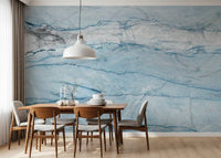 Papier peint panoramique effet pierre veinée bleu azur éthéré