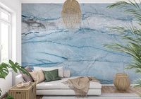 Papier peint panoramique effet pierre veinée bleu azur éthéré