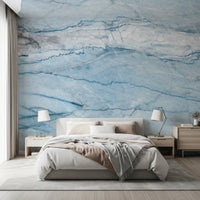 Papier peint panoramique effet pierre veinée bleu azur éthéré