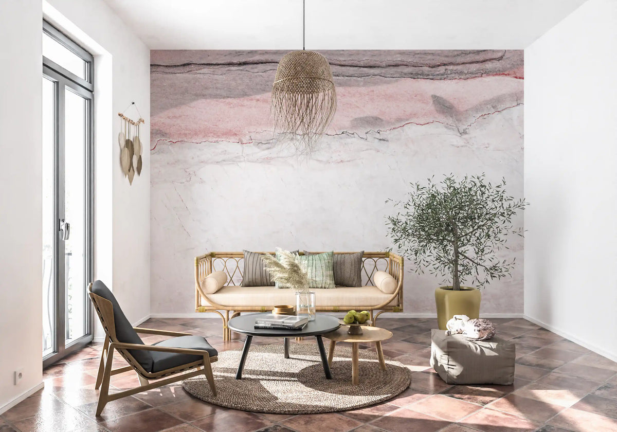 Wandbild mit Adern aus Rosenquarz-Marmor