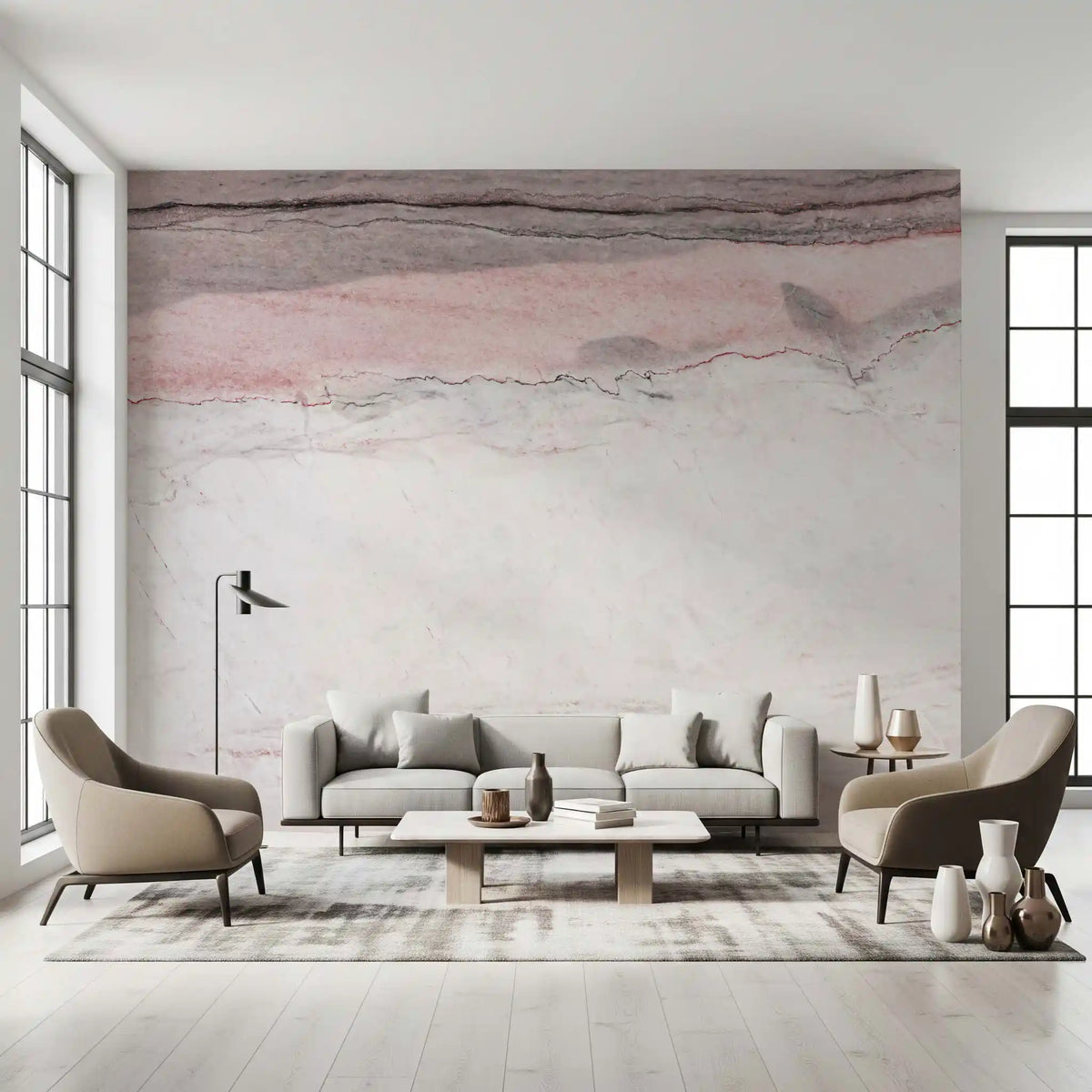 Wandbild mit Adern aus Rosenquarz-Marmor