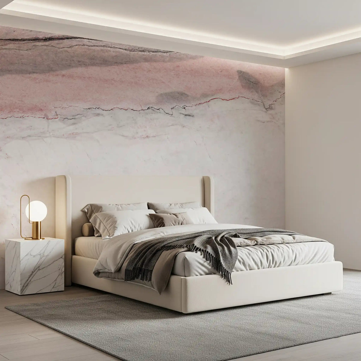Wandbild mit Adern aus Rosenquarz-Marmor