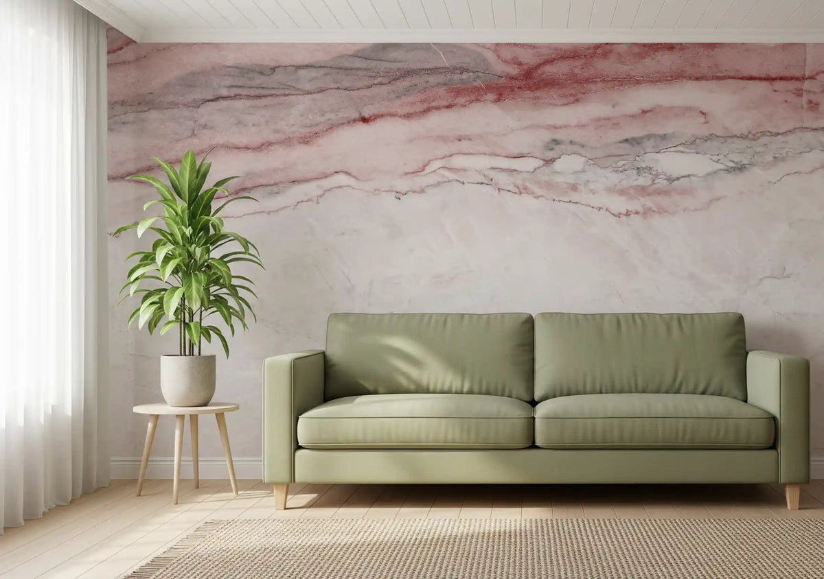 Papier peint panoramique en marbre veiné rose quartz