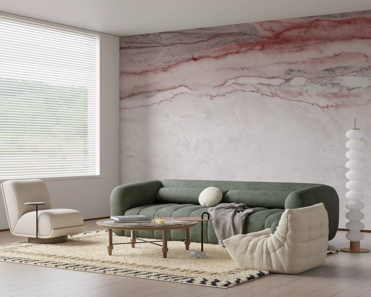 Papier peint panoramique en marbre veiné rose quartz