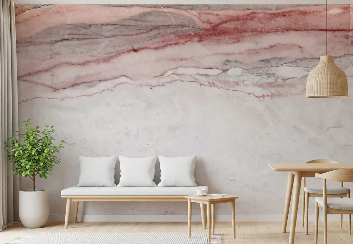 Papier peint panoramique en marbre veiné rose quartz
