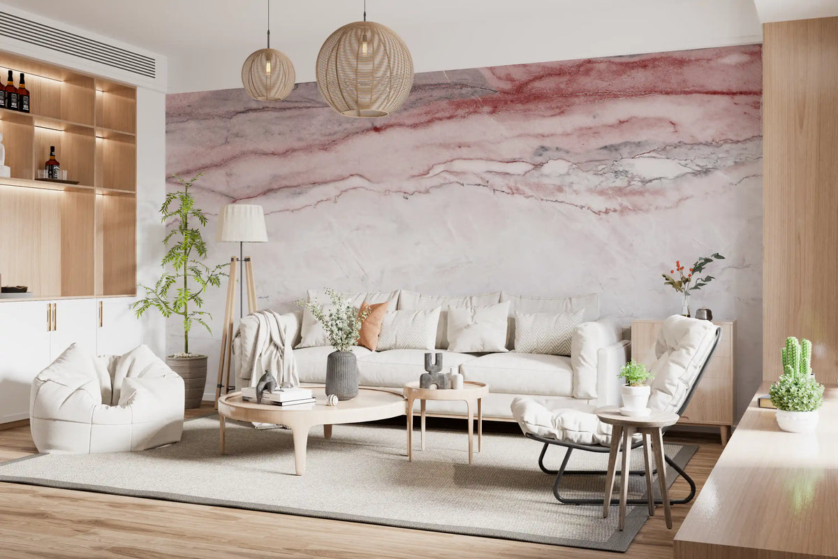 Papier peint panoramique en marbre veiné rose quartz