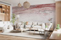 Papier peint panoramique en marbre veiné rose quartz