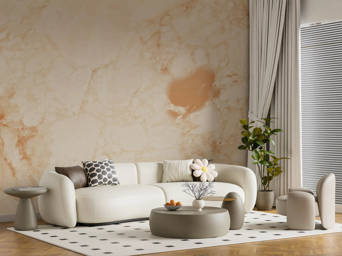 Papier peint panoramique effet pierre de marbre crème naturel