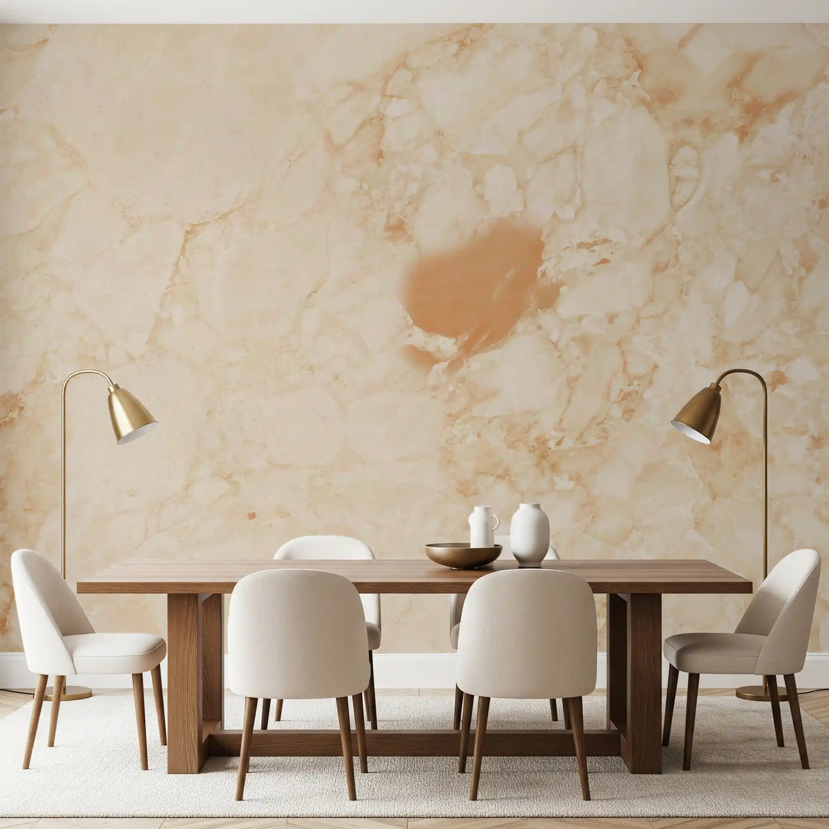 Papier peint panoramique effet pierre de marbre crème naturel