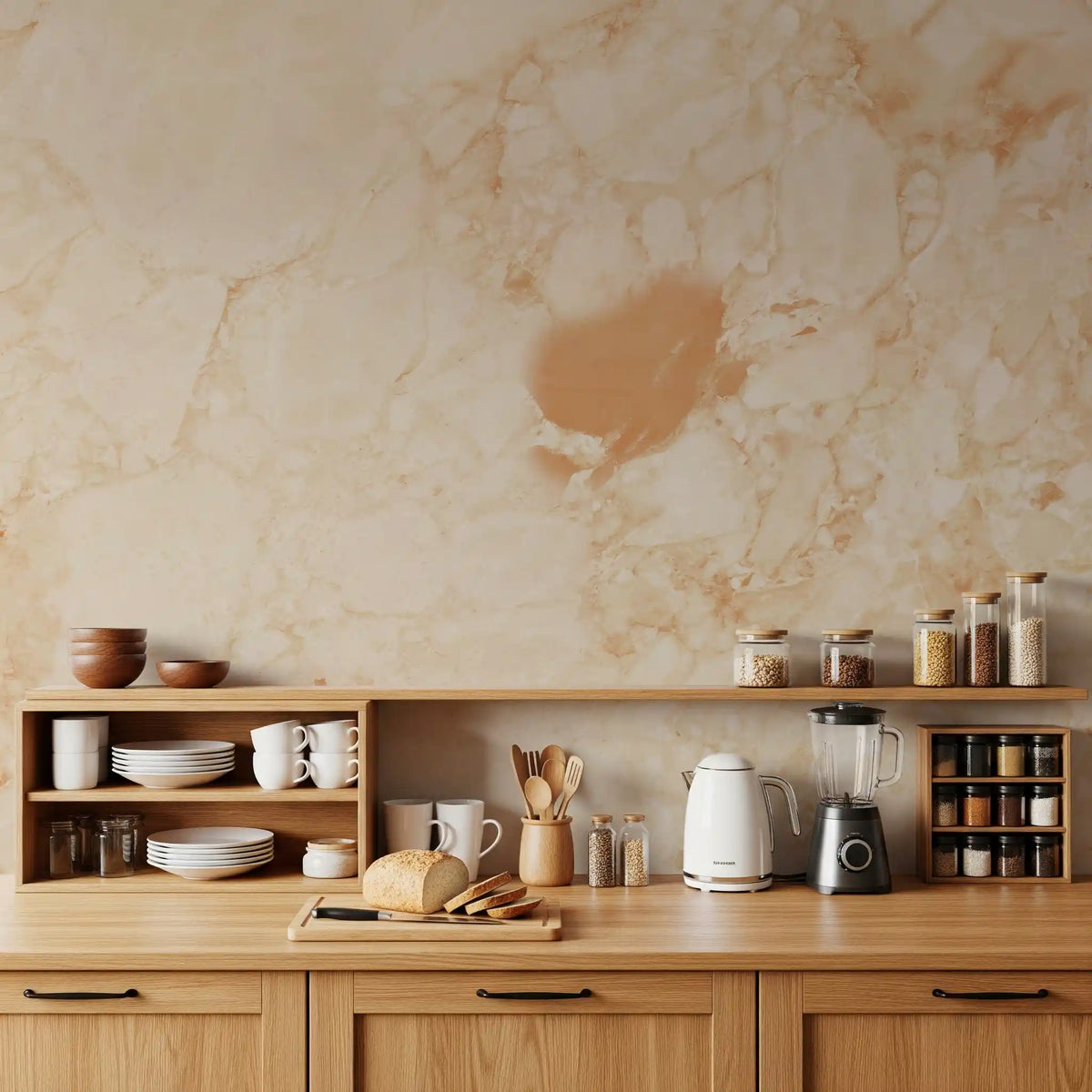 Papier peint panoramique effet pierre de marbre crème naturel