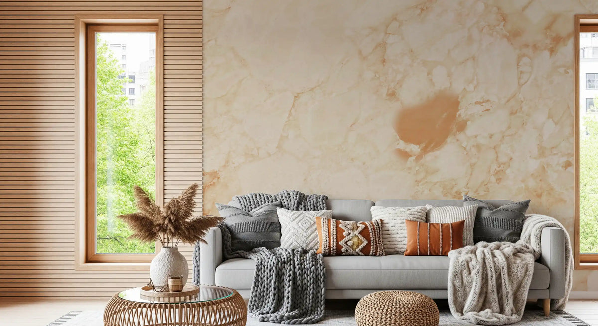 Papier peint panoramique effet pierre de marbre crème naturel