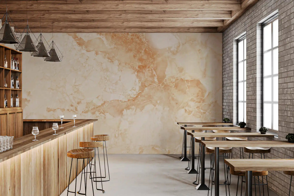 Papier peint panoramique effet pierre de marbre crème naturel