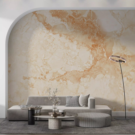 Papier peint panoramique effet pierre de marbre crème naturel