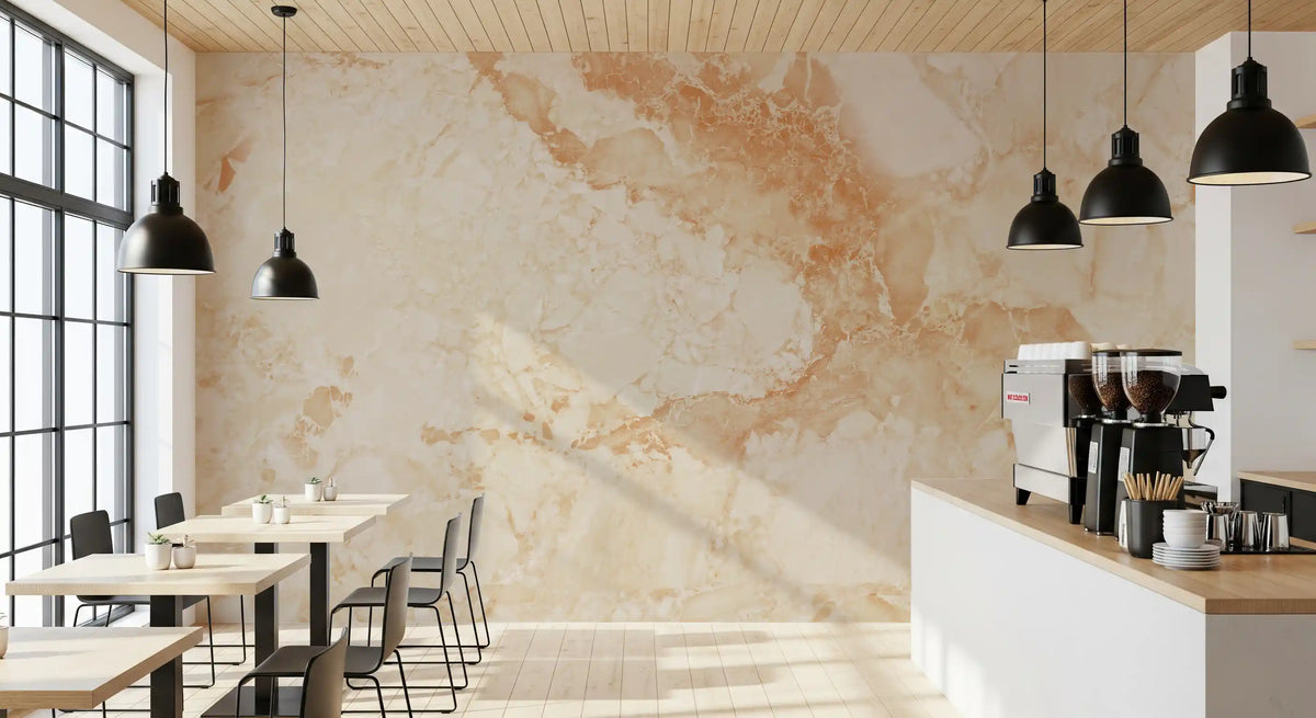 Papier peint panoramique effet pierre de marbre crème naturel
