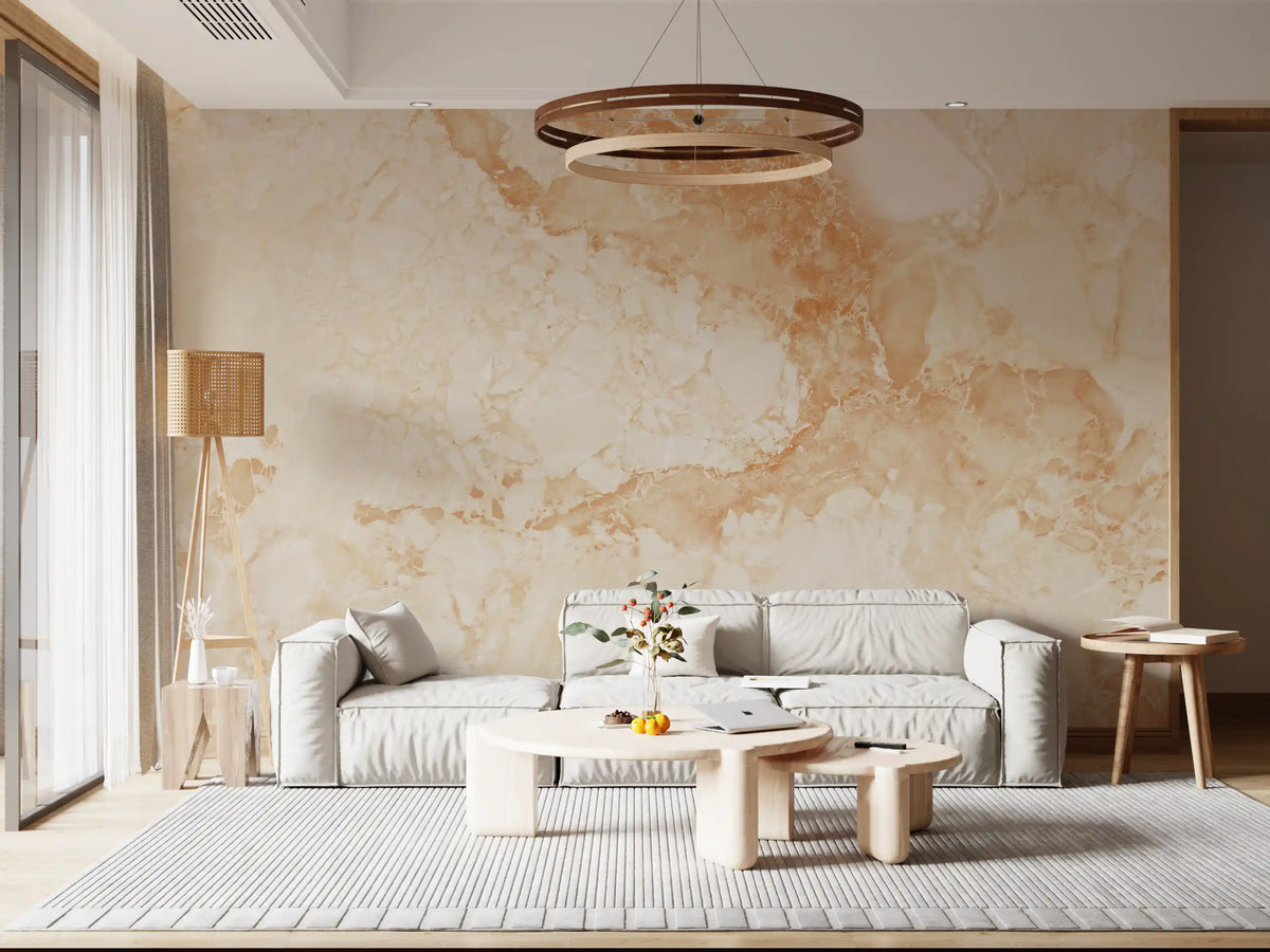 Papier peint panoramique effet pierre de marbre crème naturel
