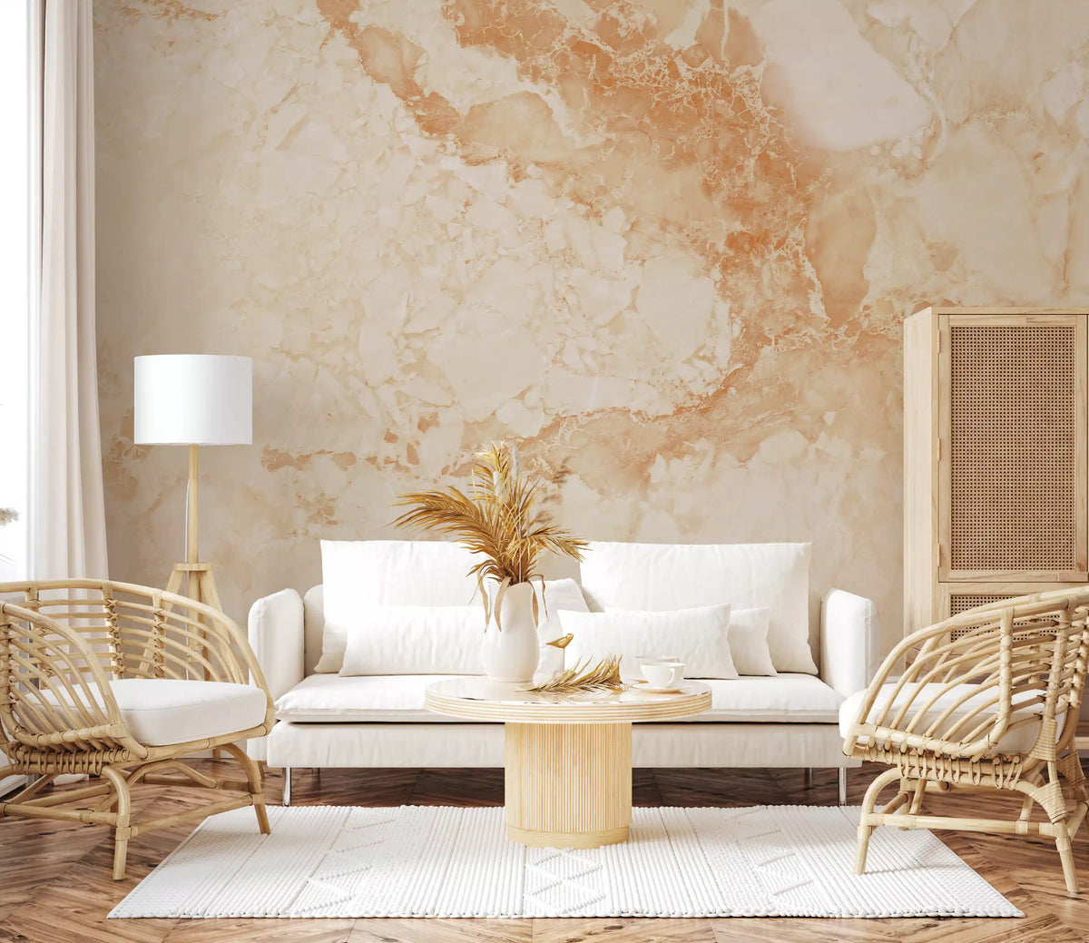 Papier peint panoramique effet pierre de marbre crème naturel