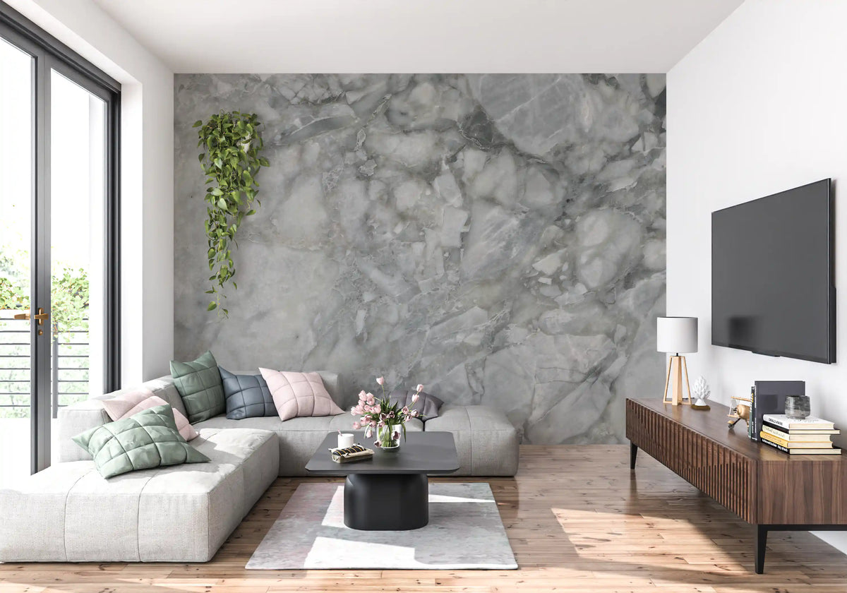 Fresque murale en dalle de marbre gris froid