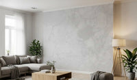 Wandvullende muurschildering met minimalistische witte marmertextuur