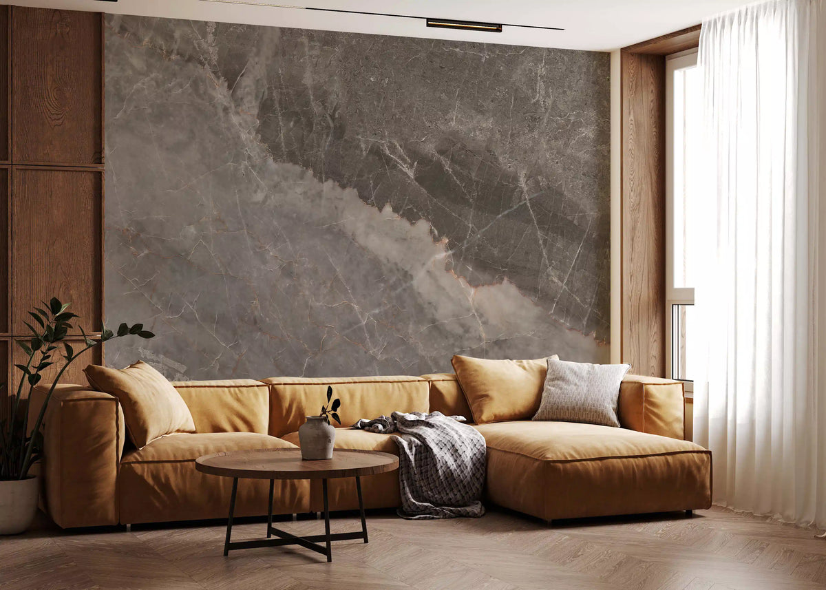 Papier peint panoramique à texture de marbre gris ardoise orageux