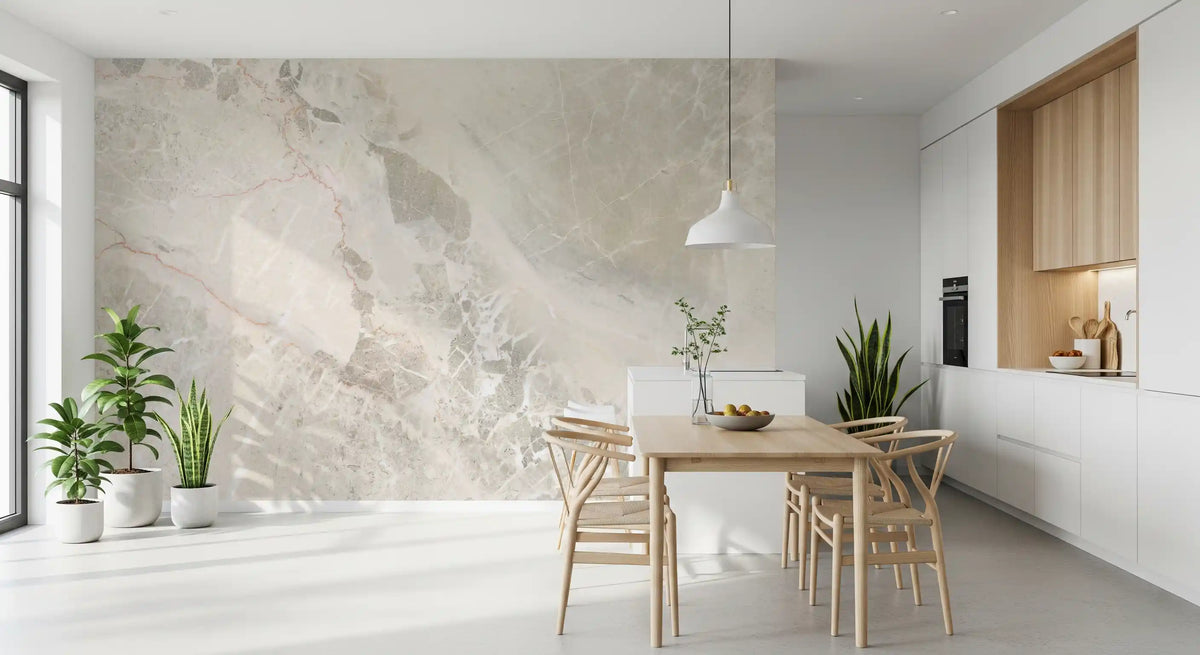Papier peint panoramique en dalle de marbre naturel crème et gris