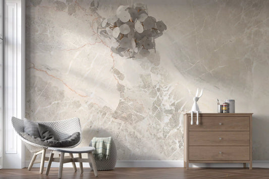 Wandbild mit einer natürlichen Marmorplatte in Creme und Grau