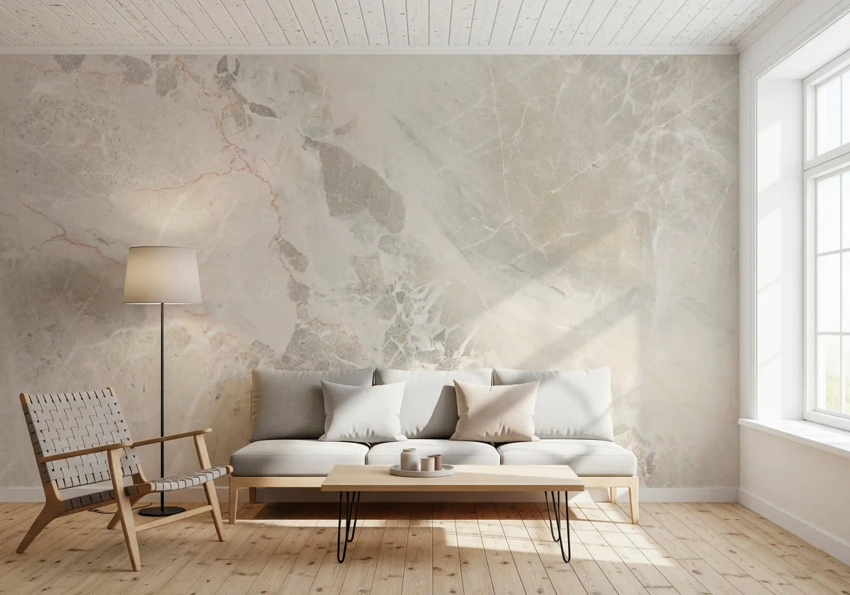 Papier peint panoramique en dalle de marbre naturel crème et gris