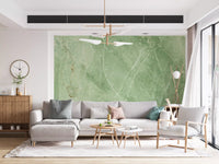 Papier peint panoramique effet pierre de marbre veiné vert sauge