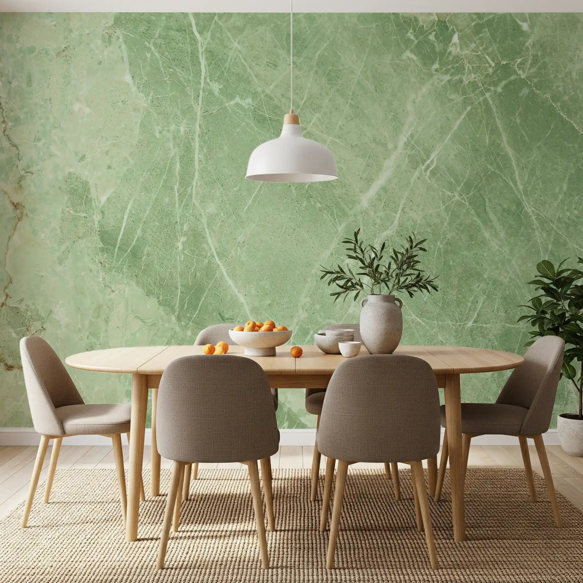 Papier peint panoramique effet pierre de marbre veiné vert sauge