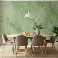 Papier peint panoramique effet pierre de marbre veiné vert sauge