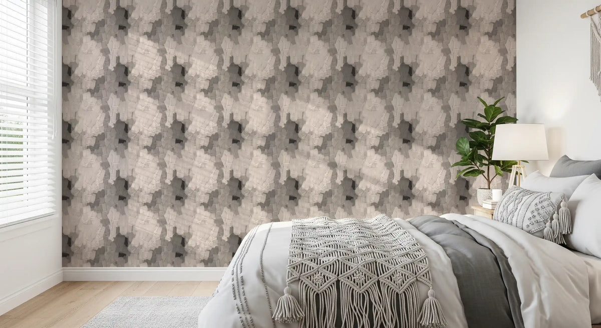 Papel de parede com pinceladas em camadas em tons neutros de impasto⁠