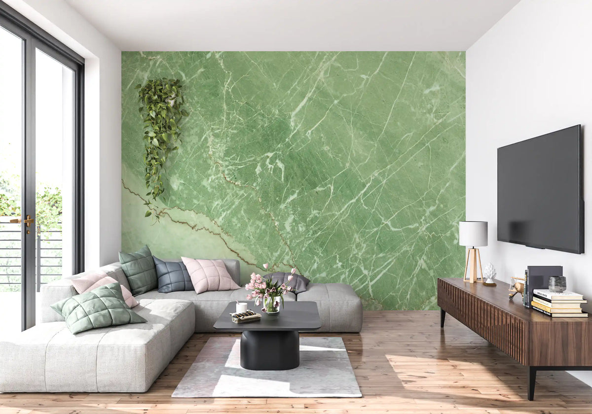 Wandmuurschildering met groen marmeroppervlak
