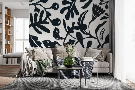 Wandbild „Botanische Silhouette in Tintenblau“ in Blütenform