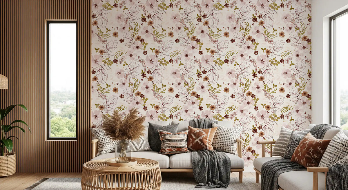 Papier peint à motif aquarelle de jardin rustique rose