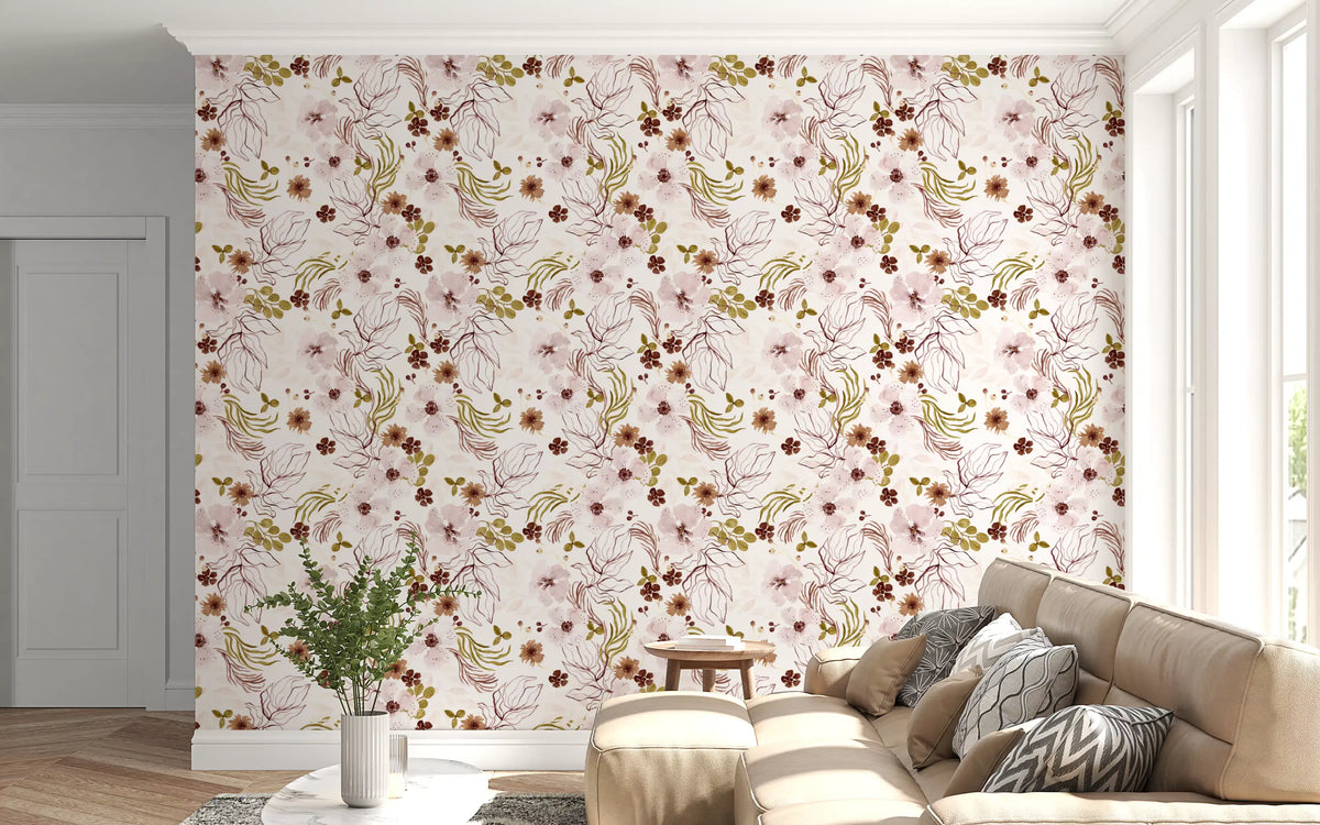 Papier peint à motif aquarelle de jardin rustique rose