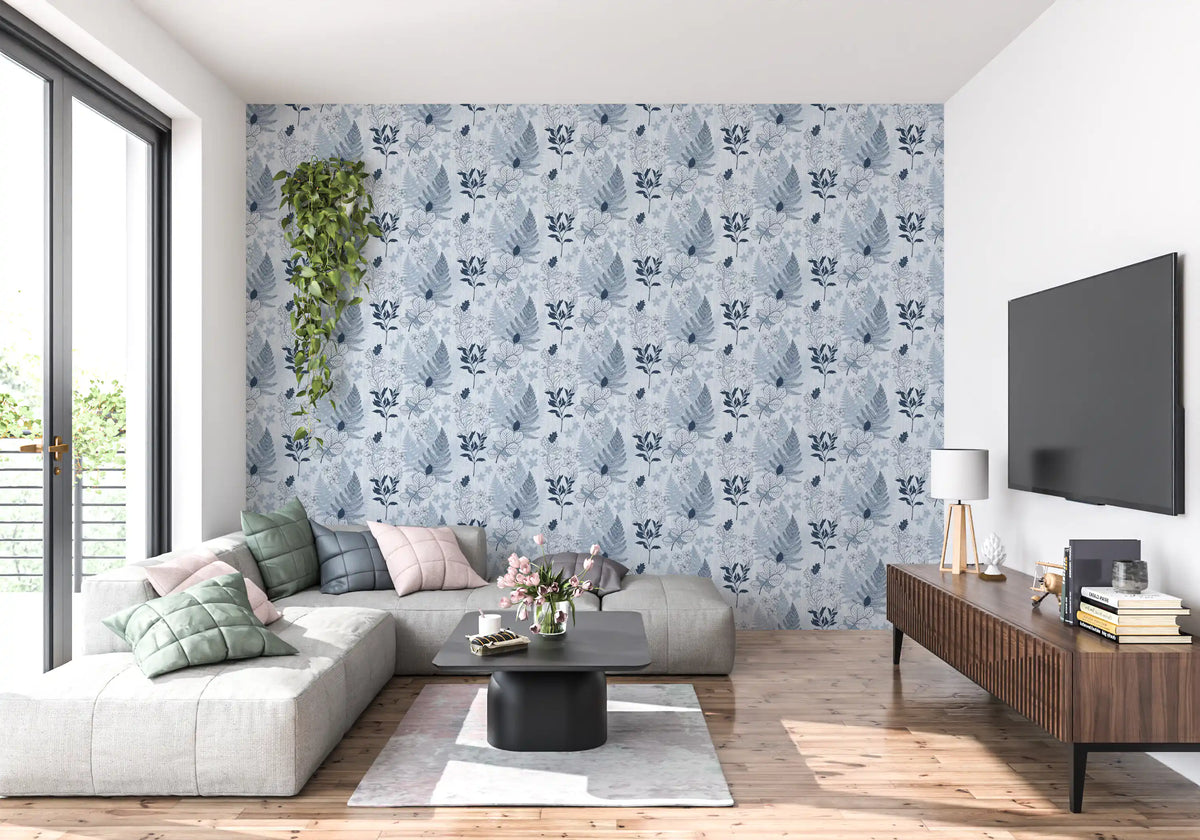 Alpine botanische Silhouetten - blaue Tapete⁠