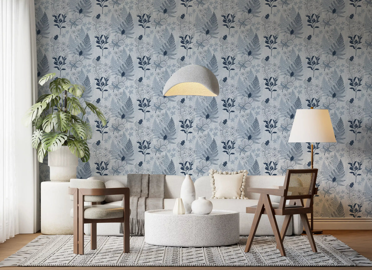 Alpine botanische Silhouetten - blaue Tapete⁠