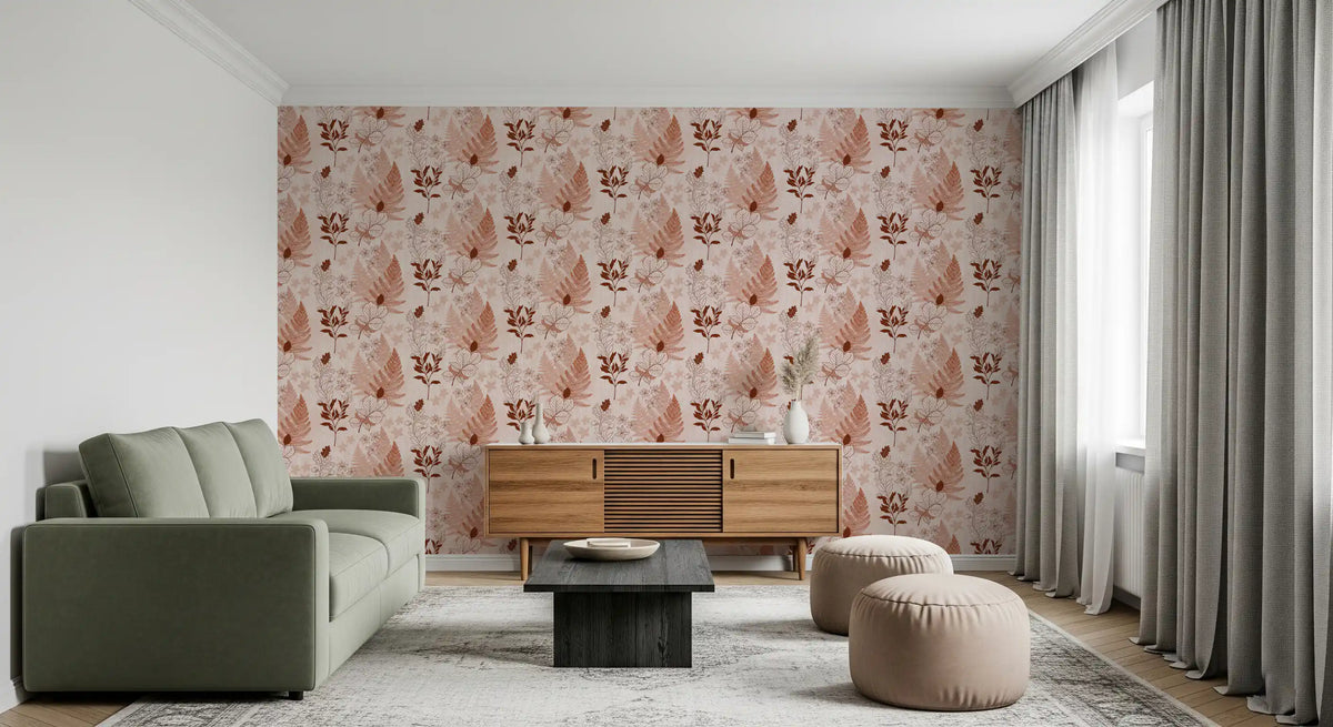 Papier peint silhouettes botaniques alpines - rouge rouille⁠