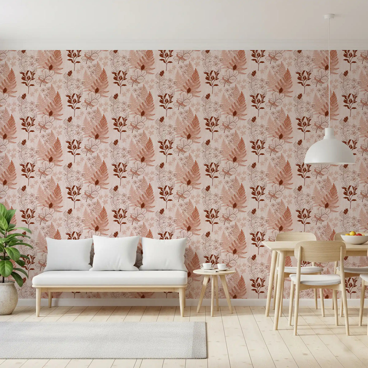 Papier peint silhouettes botaniques alpines - rouge rouille⁠