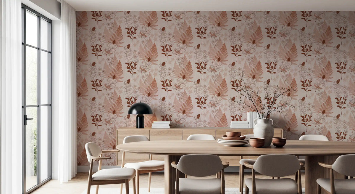 Papier peint silhouettes botaniques alpines - rouge rouille⁠