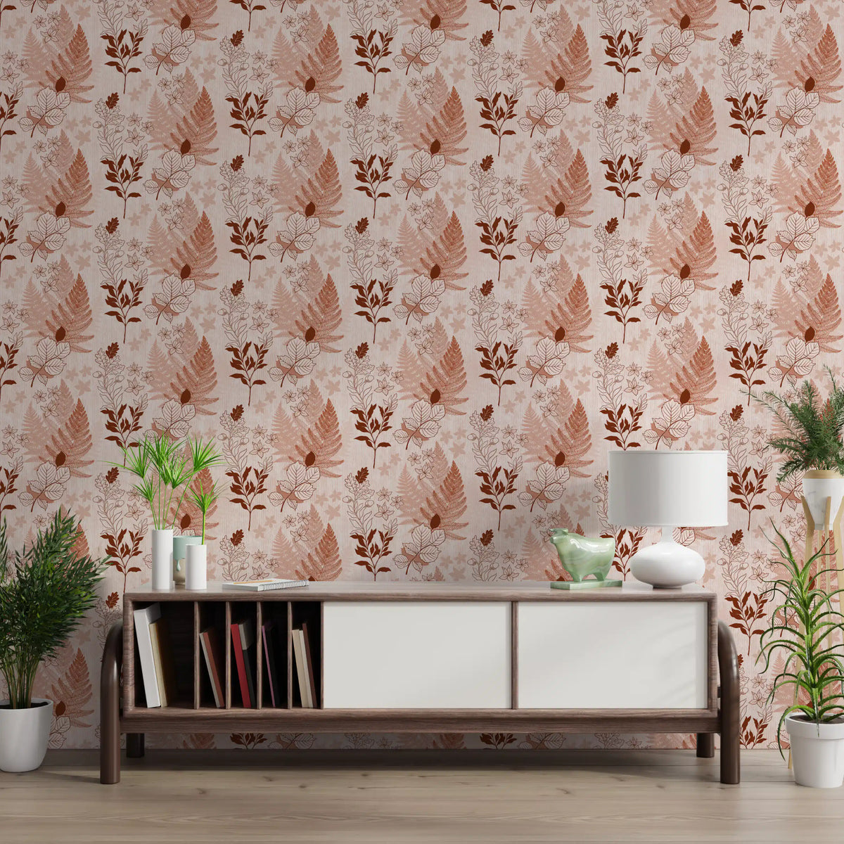 Papier peint silhouettes botaniques alpines - rouge rouille⁠