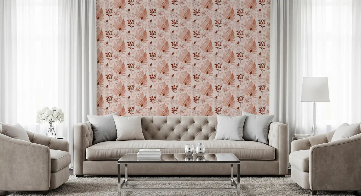 Papier peint silhouettes botaniques alpines - rouge rouille⁠