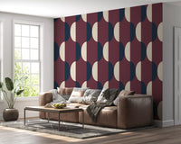 Mid Century Oval Wallpaper Burgundy Navy Wallpaper⁠